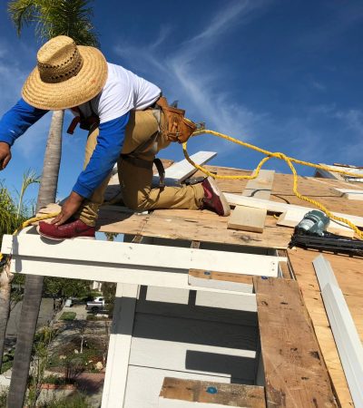 professional working on roof of home